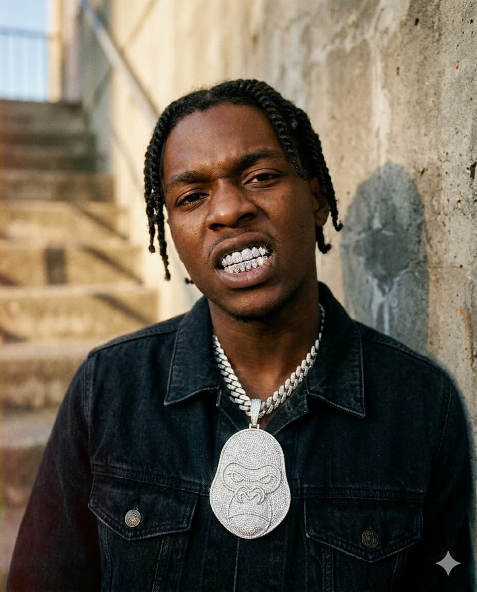 Artiste portant le pendentif gorille TERRITORY et une chaîne cuban en moissanite